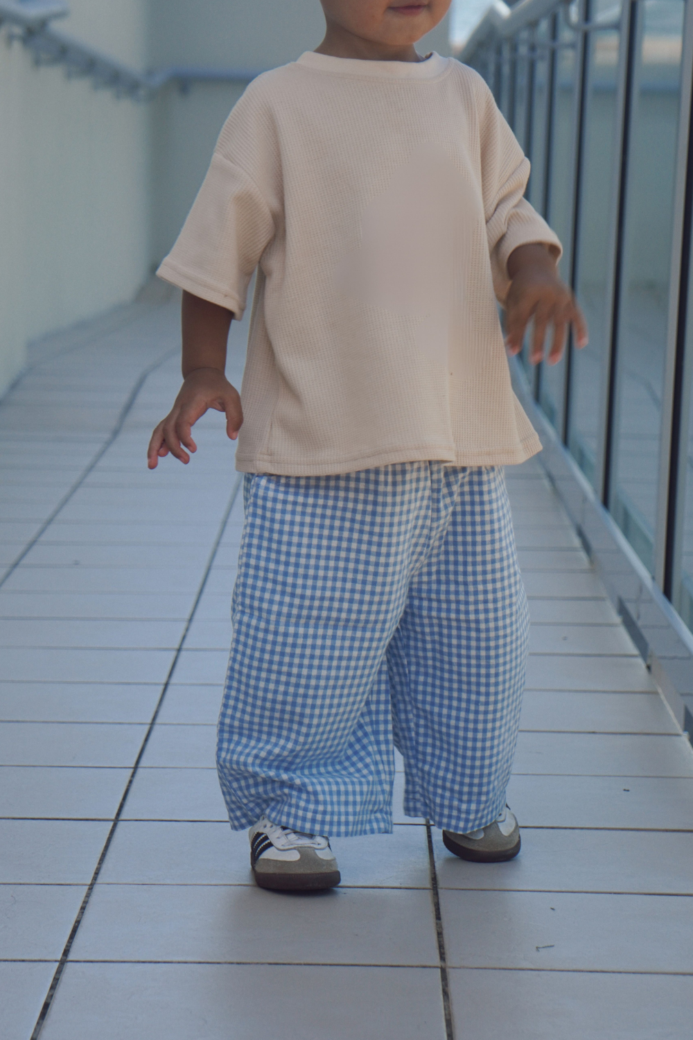 Kids cotton gingham pants - cornflower blue