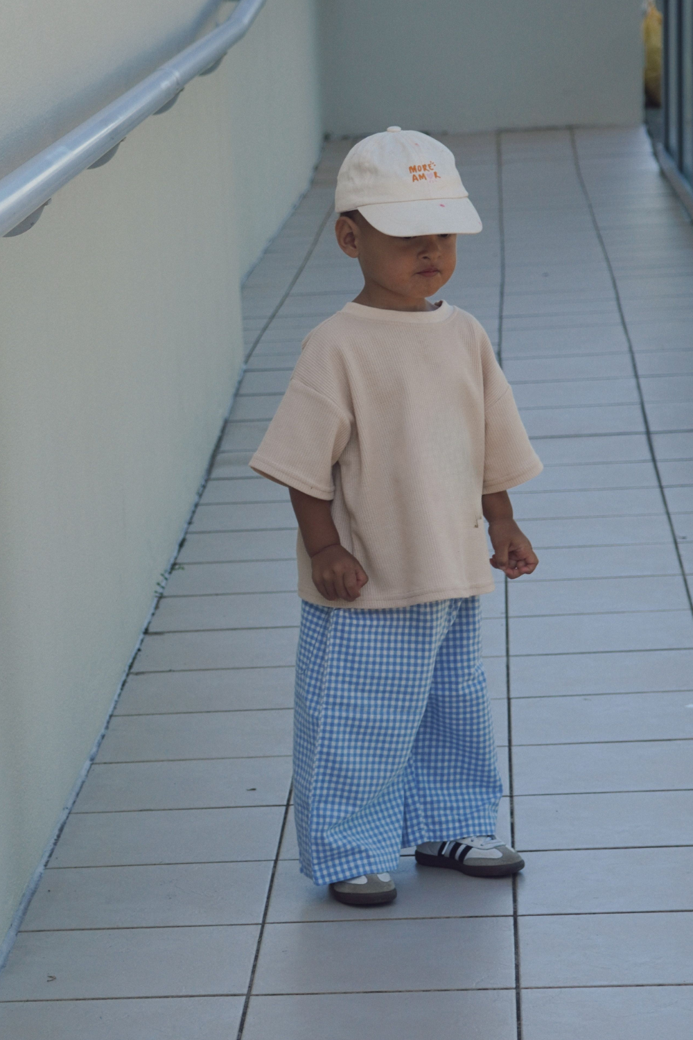 Kids cotton gingham pants - cornflower blue