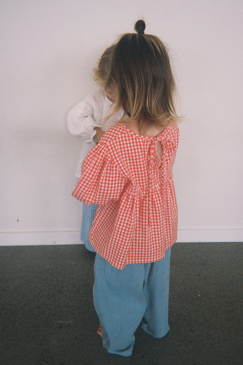 Girls cotton red gingham blouse