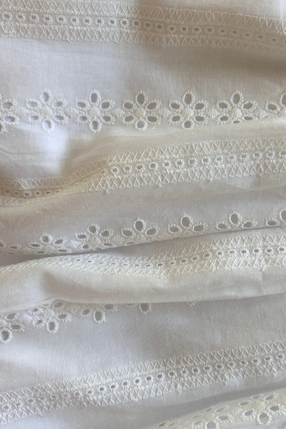 Detail of cotton broderie fabric – Girls Sunday Smock Dress in Milk White