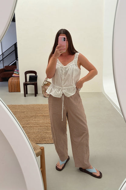 Gingham Barrel Pants | Chocolate