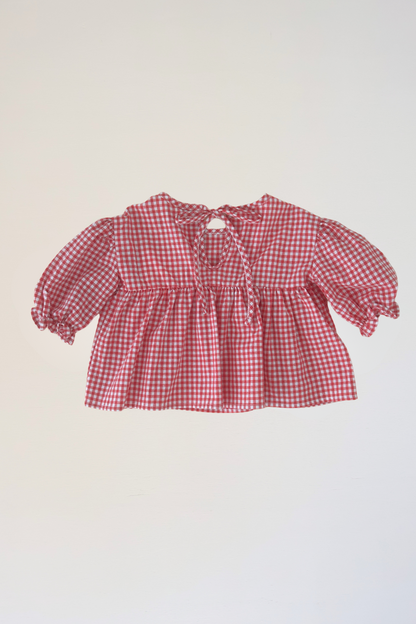 Girls cotton red gingham blouse