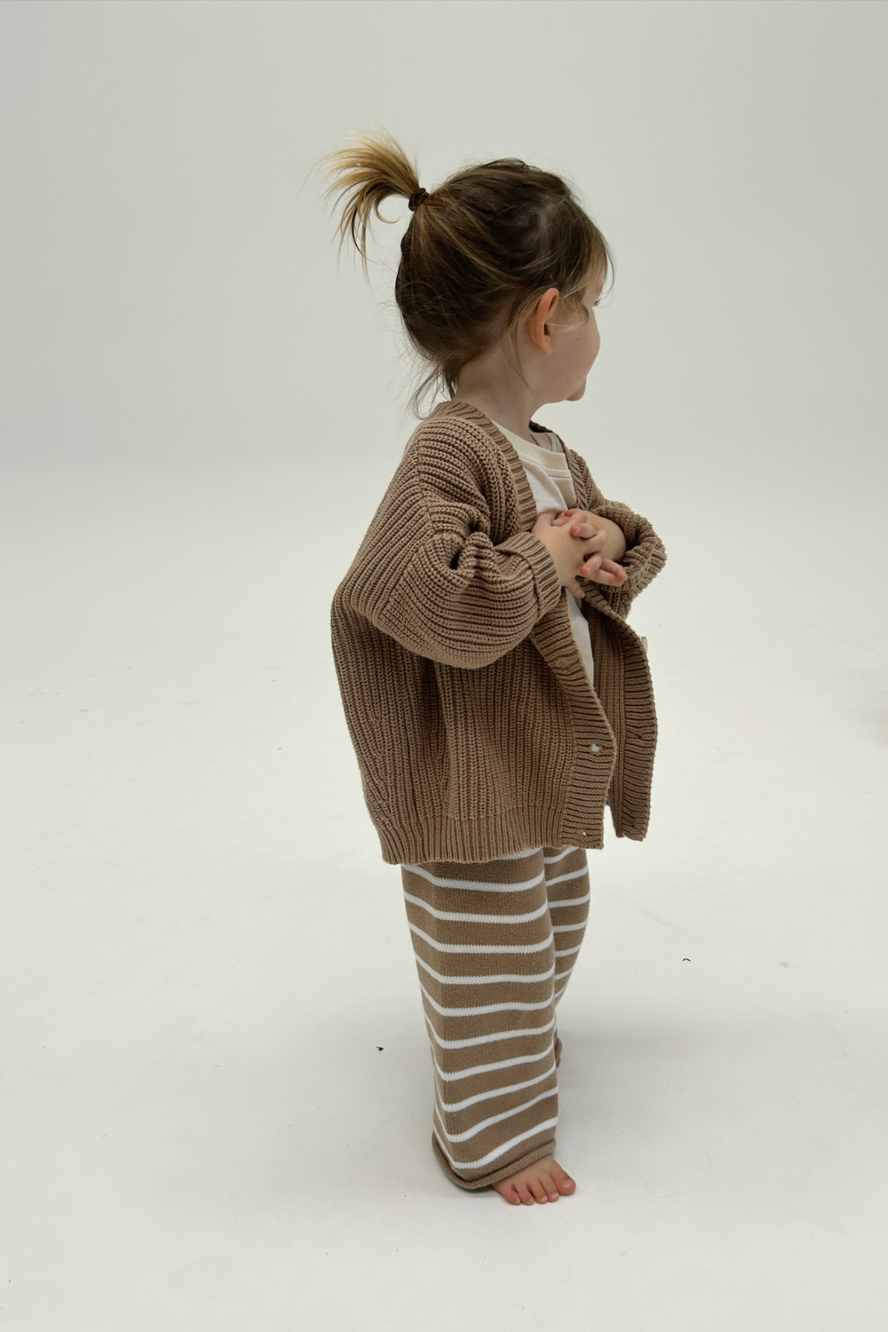 Kids Cotton Chunky Knit Oversized Cardigan - coconut Brown