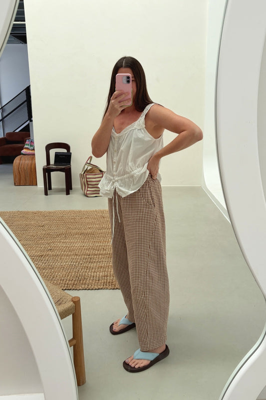 Gingham Barrel Pants | Chocolate