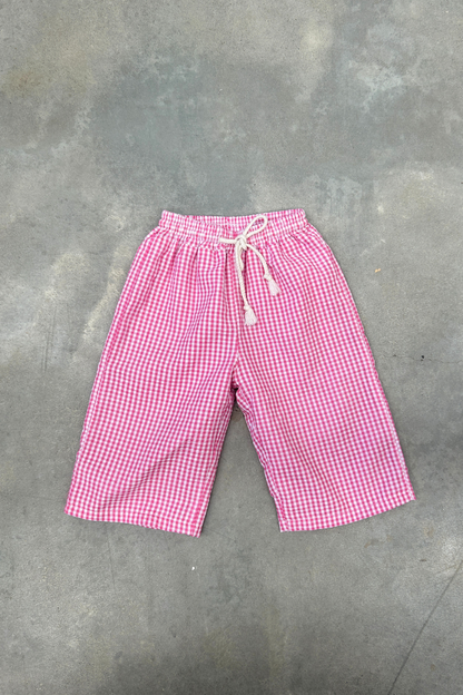 Kids Cotton Seersucker All Day Pants - Raspberry Pink Gingham