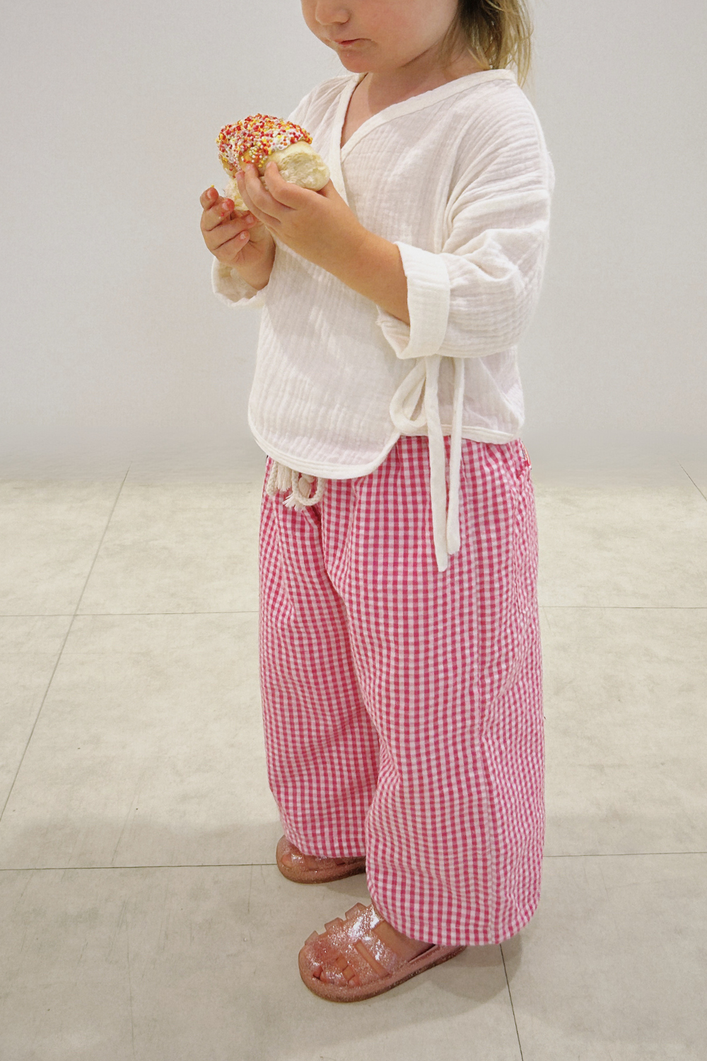 Kids Cotton Seersucker All Day Pants - Raspberry Pink Gingham