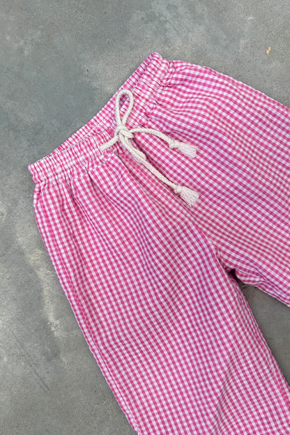 Kids Cotton Seersucker All Day Pants - Raspberry Pink Gingham