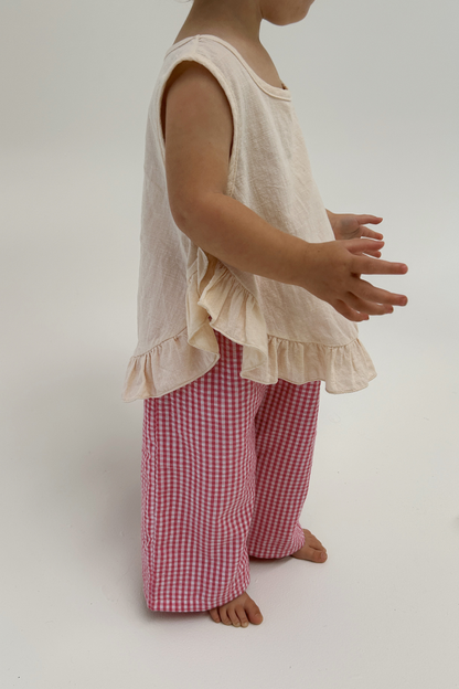 Kids Cotton Seersucker All Day Pants - Raspberry Pink Gingham