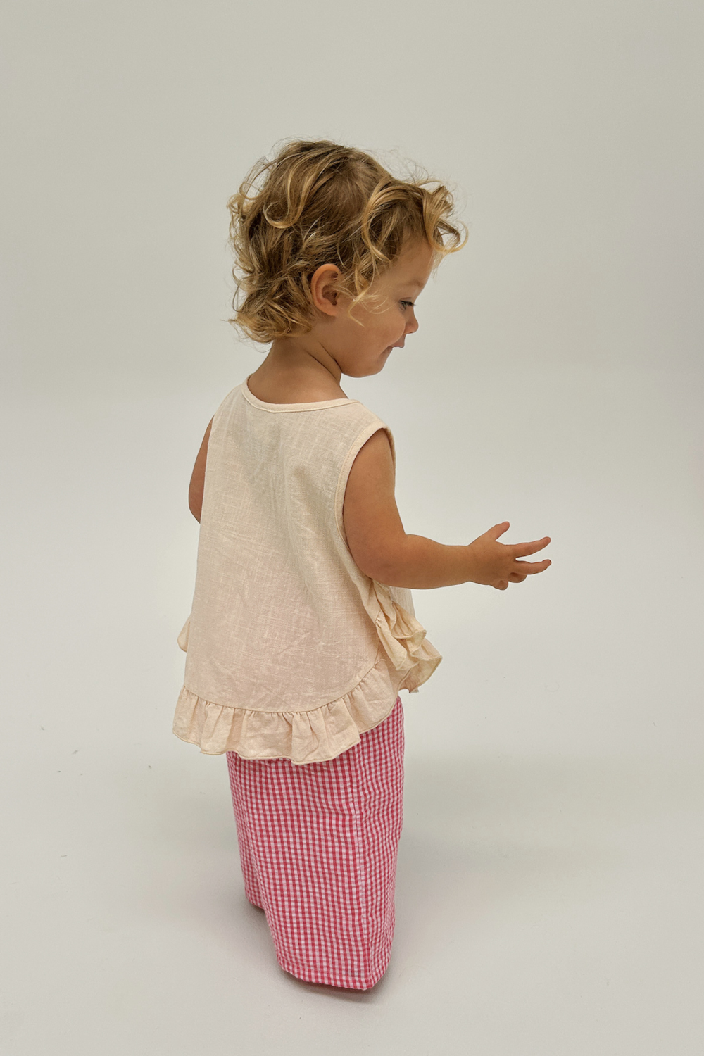 Kids Cotton Seersucker All Day Pants - Raspberry Pink Gingham