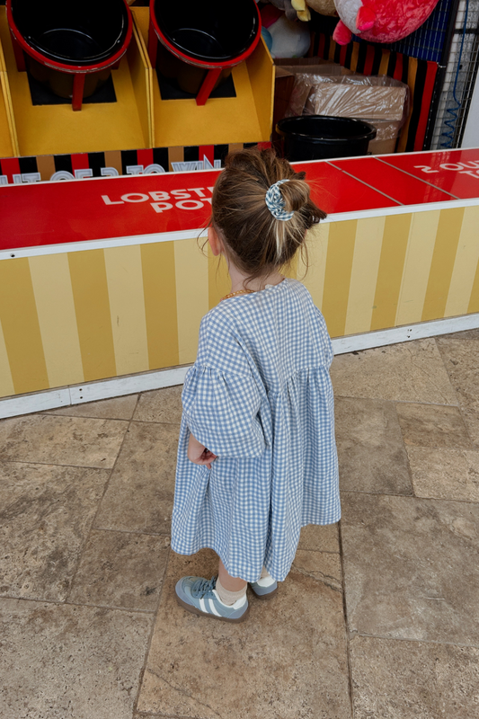 Girls cotton gingham smock dress - cornflower blue