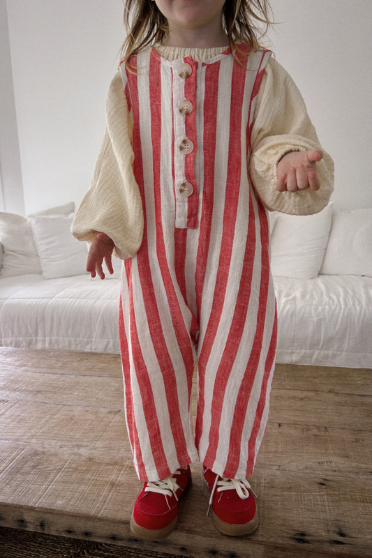 kids linen stripe jumpsuit - red