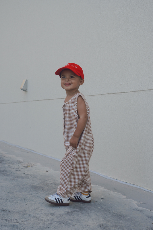 Kids chocolate brown gingham jumpsuit
