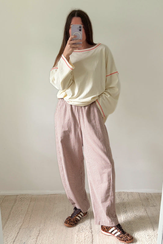 Gingham Barrel Pants | Chocolate