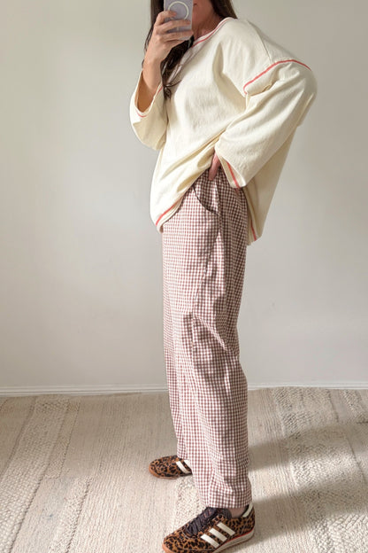 Gingham Barrel Pants | Chocolate