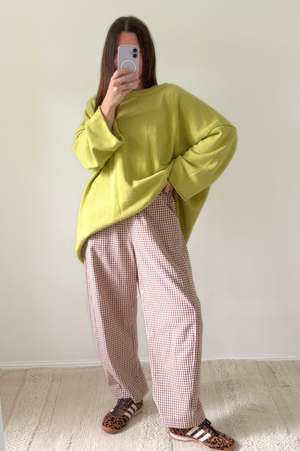 Gingham Barrel Pants | Chocolate
