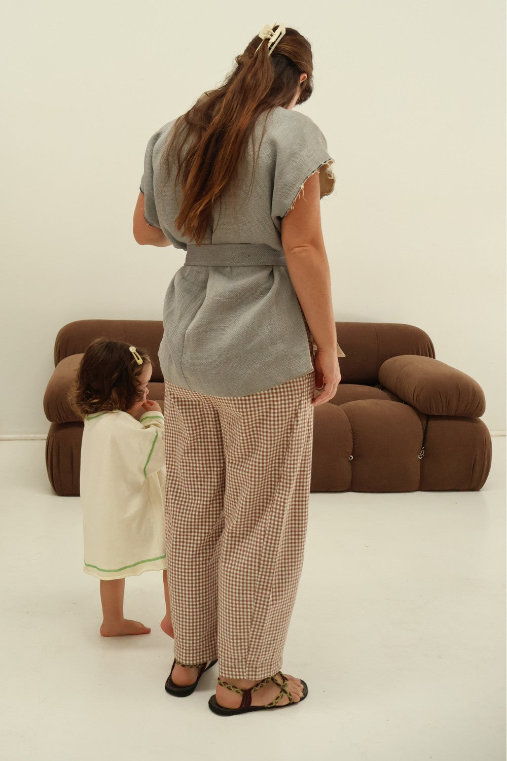 Gingham Barrel Pants | Chocolate