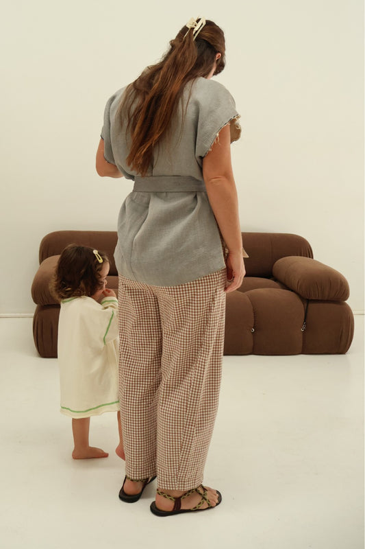 Gingham Barrel Pants | Chocolate