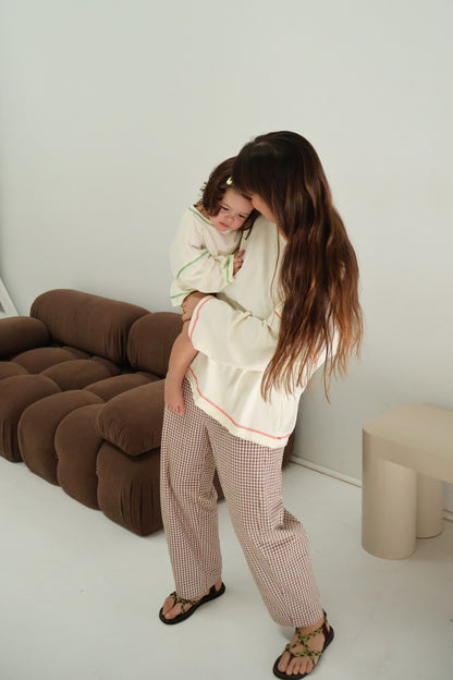 Gingham Barrel Pants | Chocolate