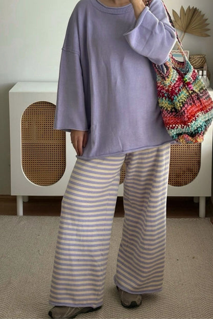 Rolly Knit Pants | Lilac Stripe