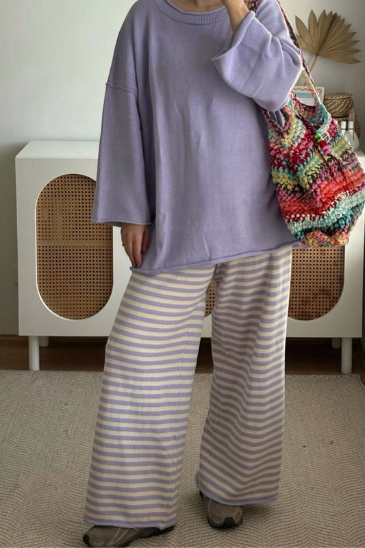 Rolly Knit Pants | Lilac Stripe