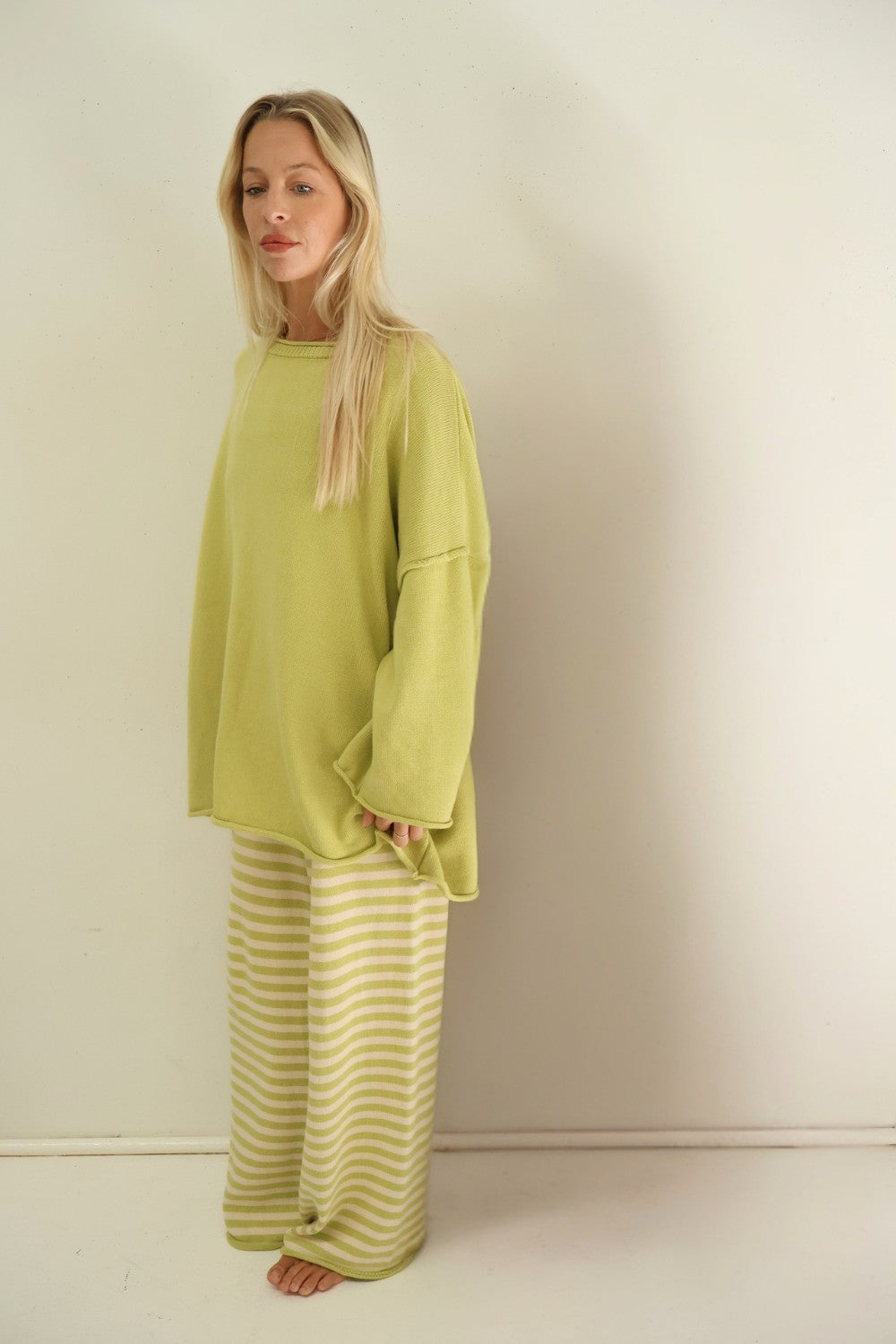 Rolly Knit Pants | Pistachio Stripe