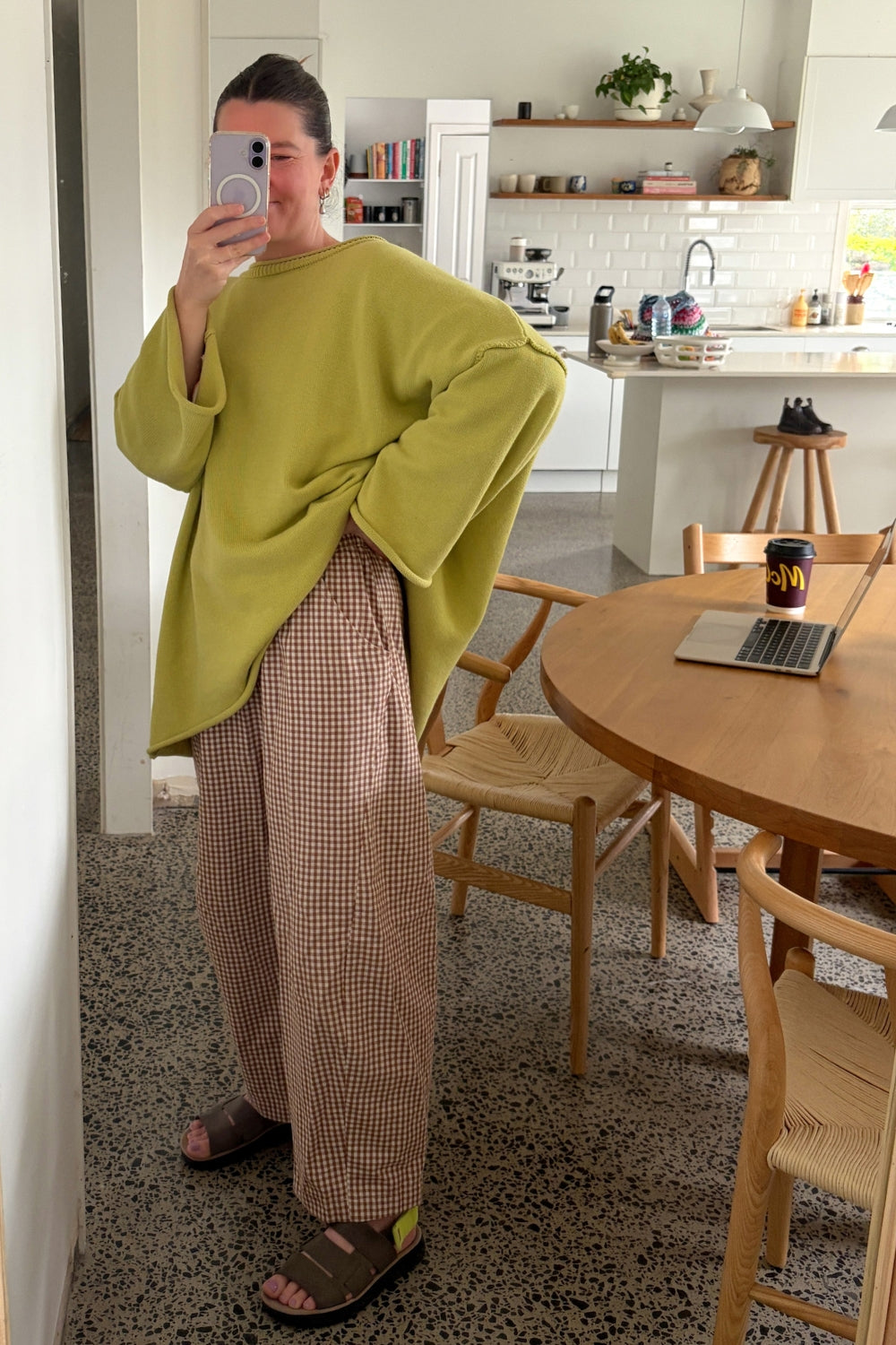 Gingham Barrel Pants | Chocolate